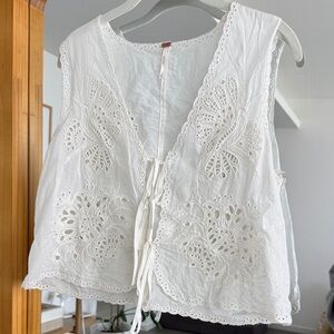 Free People White Eyelet Tie-Front Camisole
